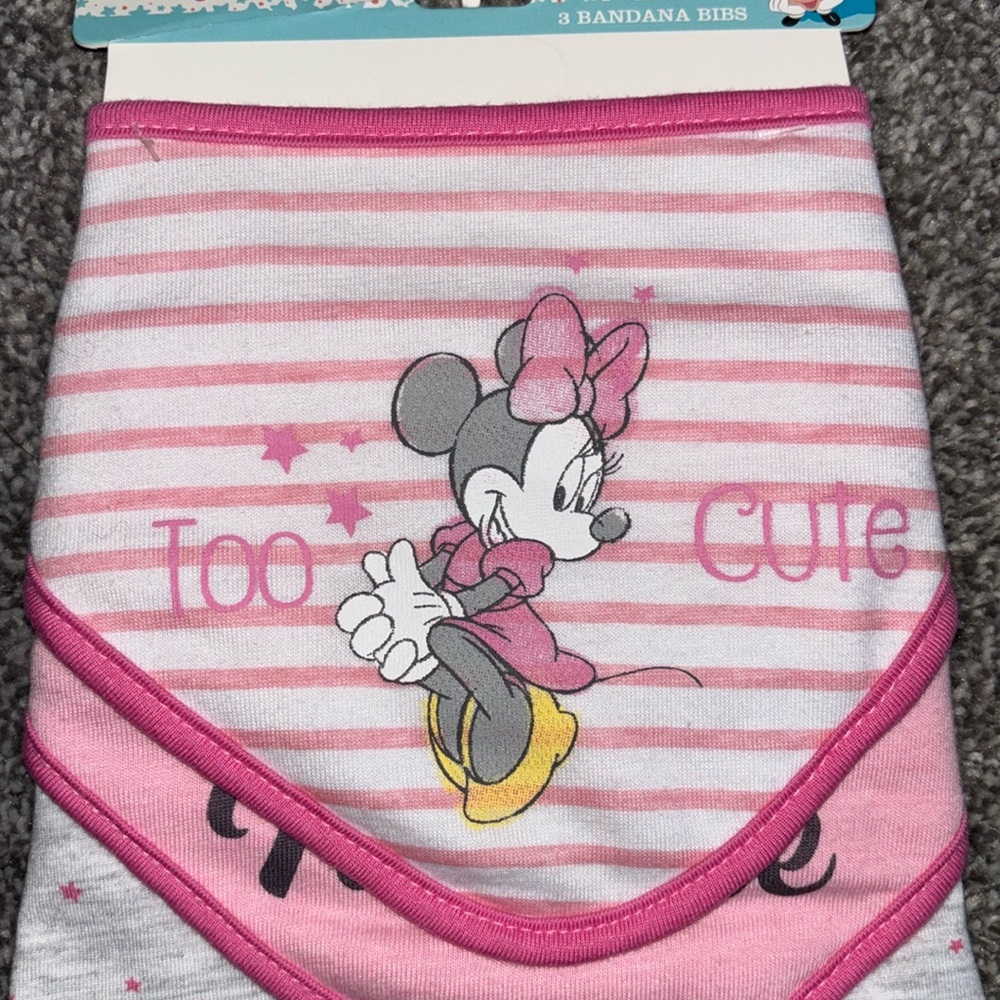 DISNEY BABY 3 bandana bibs with snaps Minnie Mouse 0-12 months - Picture 5 of 7